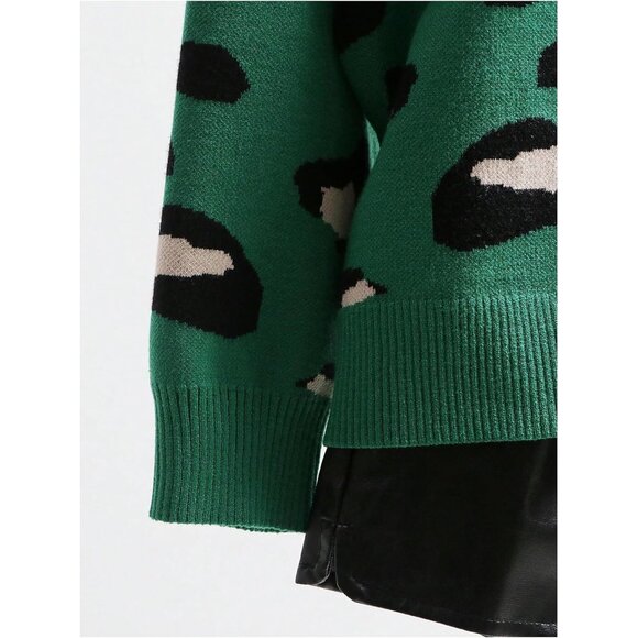 Women's Leopard Tiger Print Cardigan V Neck Long Sleeve Color Block Sweater - Picture 3 of 7